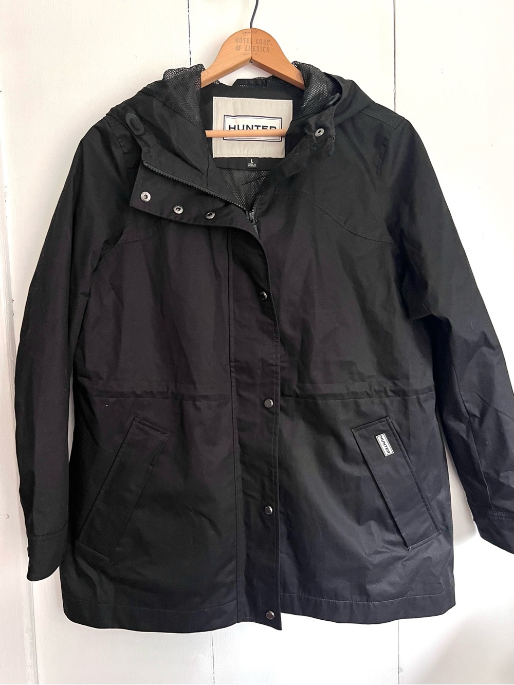 Hunter Brand Water Resistant Long Cotton Smock Rain Coat Jacket Black - Large